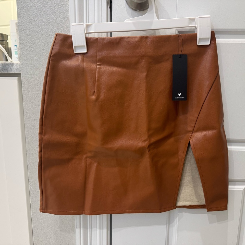 Lulu's Faux Leather Mini Skirt in Cognac Brown